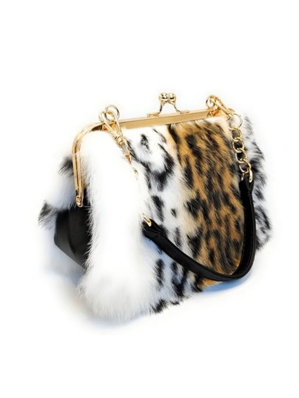 Rex Rabbit Fur Handbag Versatile Clutch Shoulder Bag with Interchangeable Straps